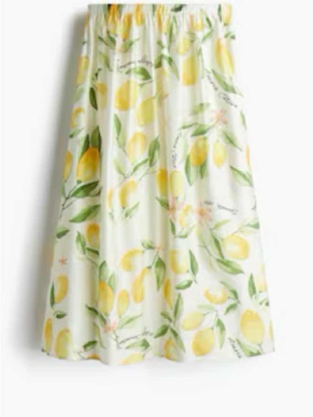 H&M White A-Line Midi Skirt with Yellow Lemon Print